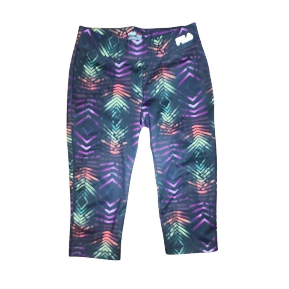 FILA Sport Running Black Purple Pull On Activewear Leggings Womens Size S Small‎